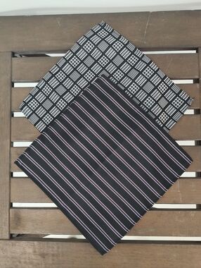 Set Of Two Black Patterned Pocket Squares - Houndstooth Checker and Stripe